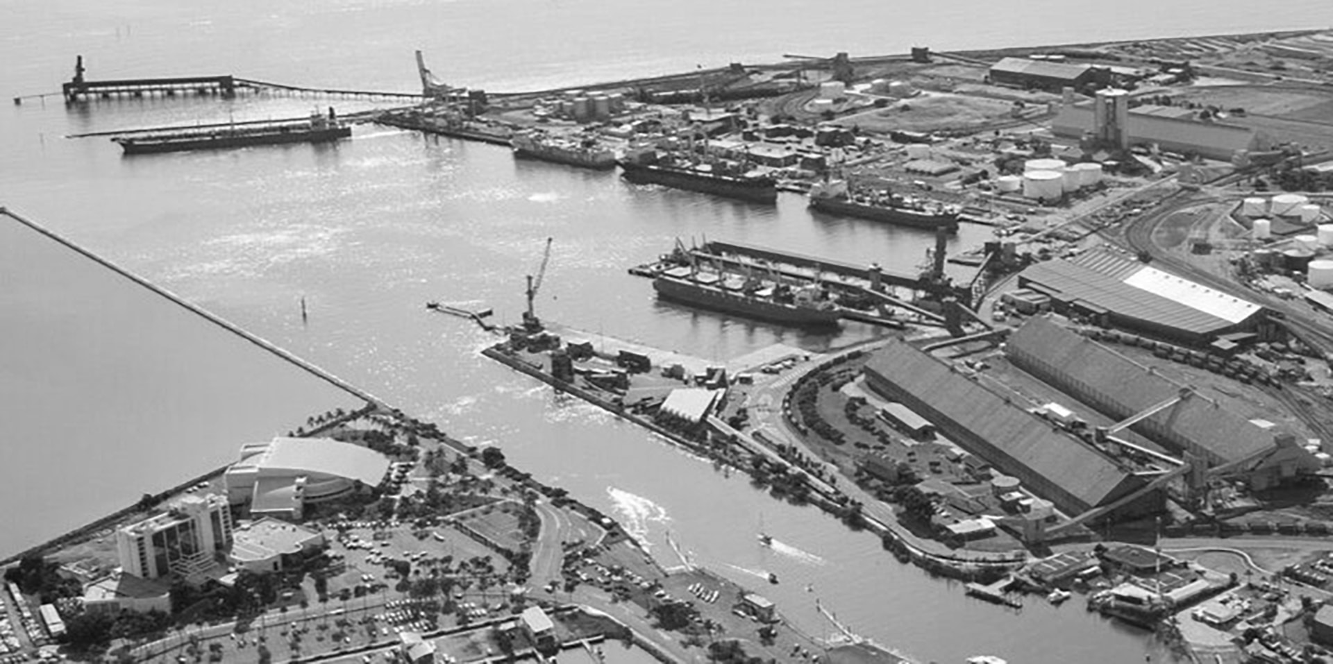 Aerial view of a working port and logistics precinct